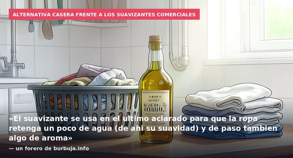 Alternativa casera frente a los suavizantes comerciales: «El suavizante se usa en el ultimo aclarado para que la ropa retenga un poco de agua (de ahi su suavidad) y de paso tambien algo de aroma» — un forero de burbuja.info