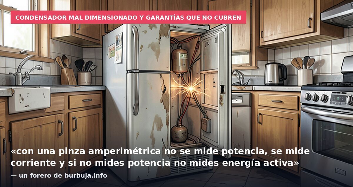 Condensador mal dimensionado y garantías que no cubren: «con una pinza amperimétrica no se mide potencia, se mide corriente y si no mides potencia no mides energía activa» — un forero de burbuja.info