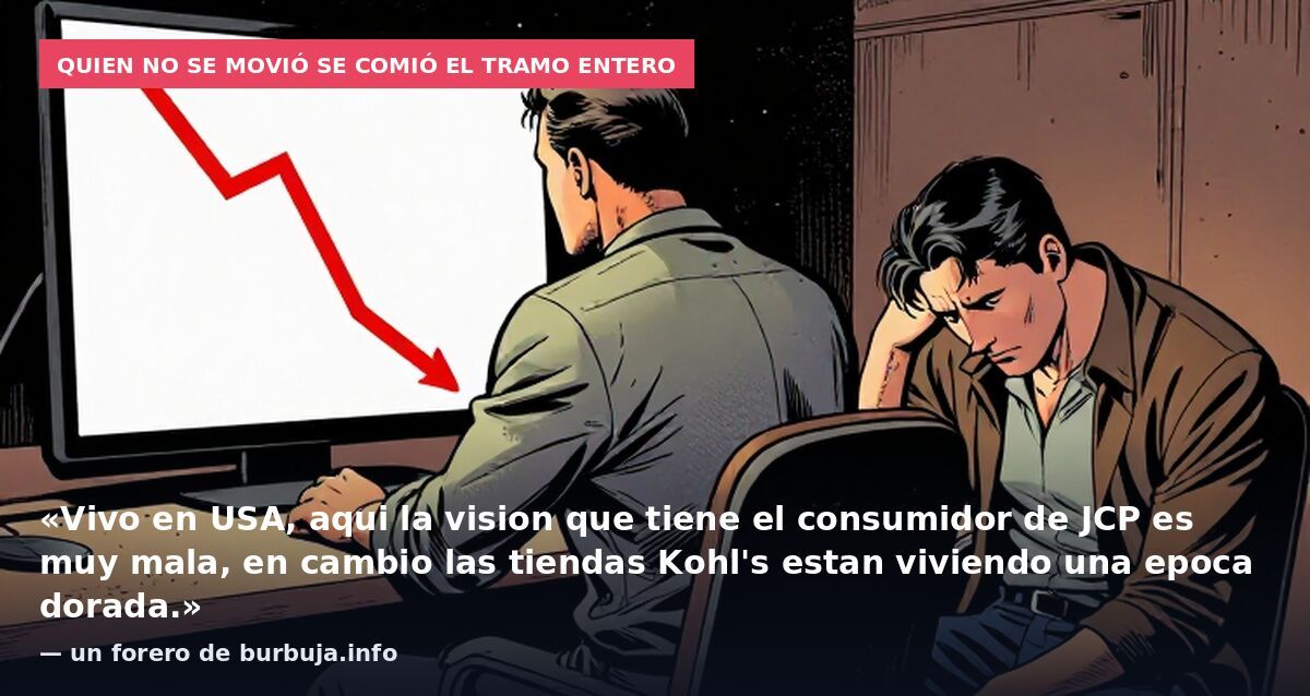 Quien no se movió se comió el tramo entero: «Vivo en USA, aqui la vision que tiene el consumidor de JCP es muy mala, en cambio las tiendas Kohl's estan viviendo una epoca dorada.» — un forero de burbuja.info