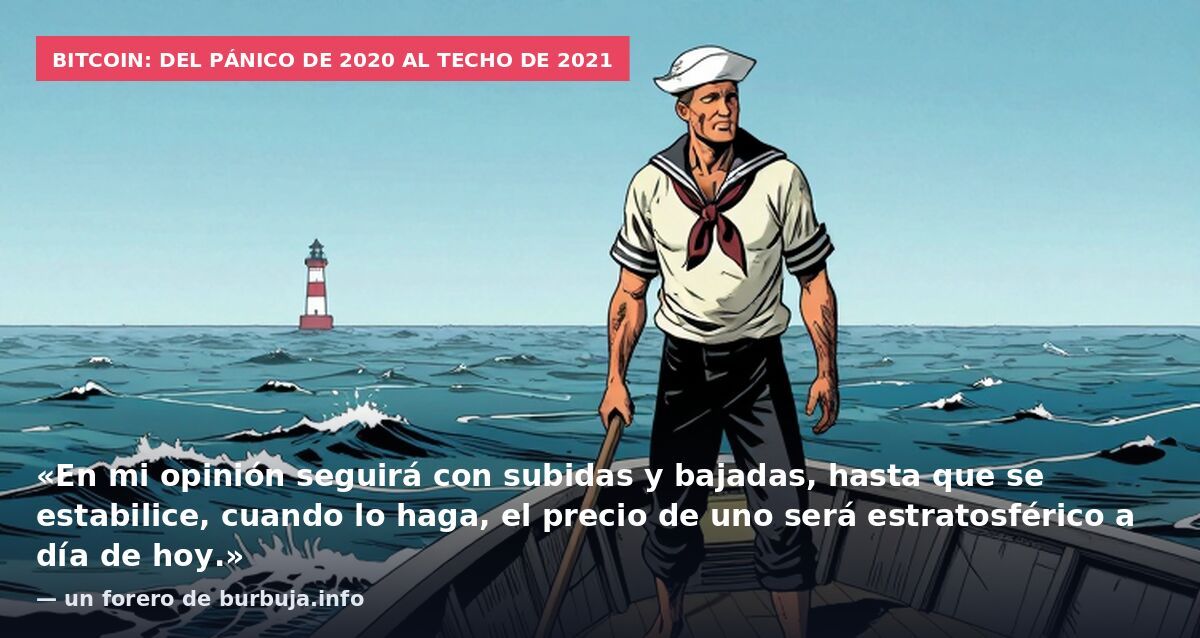 Bitcoin: del pánico de 2020 al techo de 2021: «En mi opinión seguirá con subidas y bajadas, hasta que se estabilice, cuando lo haga, el precio de uno será estratosférico a día de hoy.» — un forero de burbuja.info