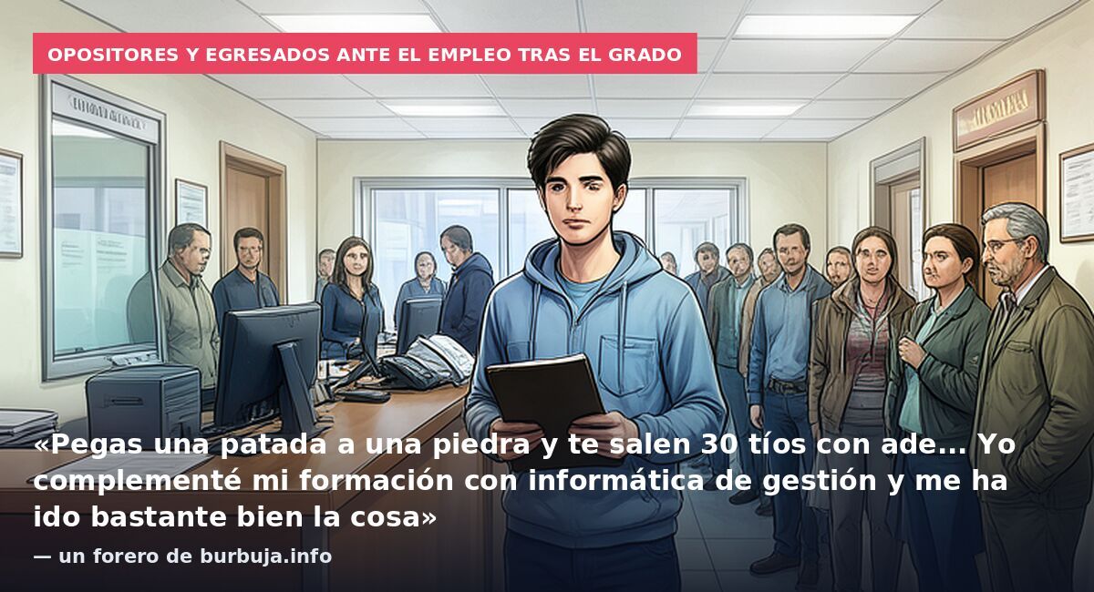 Opositores y egresados ante el empleo tras el grado: «Pegas una patada a una piedra y te salen 30 tíos con ade... Yo complementé mi formación con informática de gestión y me ha ido bastante bien la cosa» — un forero de burbuja.info