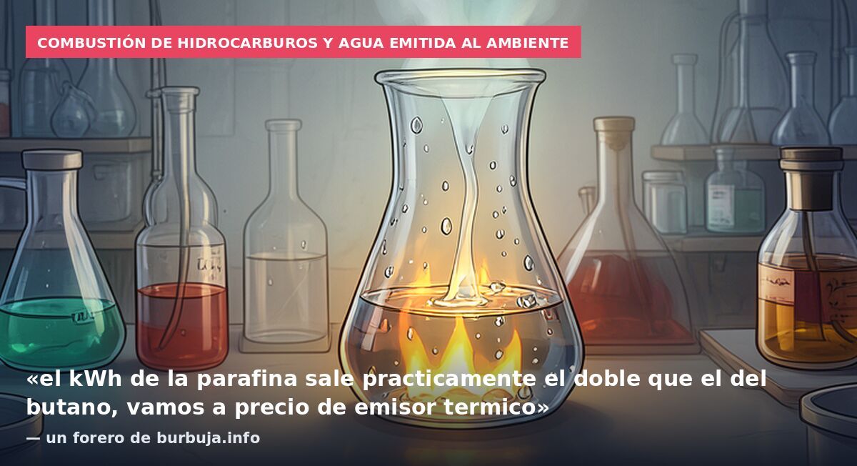 Combustión de hidrocarburos y agua emitida al ambiente: «el kWh de la parafina sale practicamente el doble que el del butano, vamos a precio de emisor termico» — un forero de burbuja.info