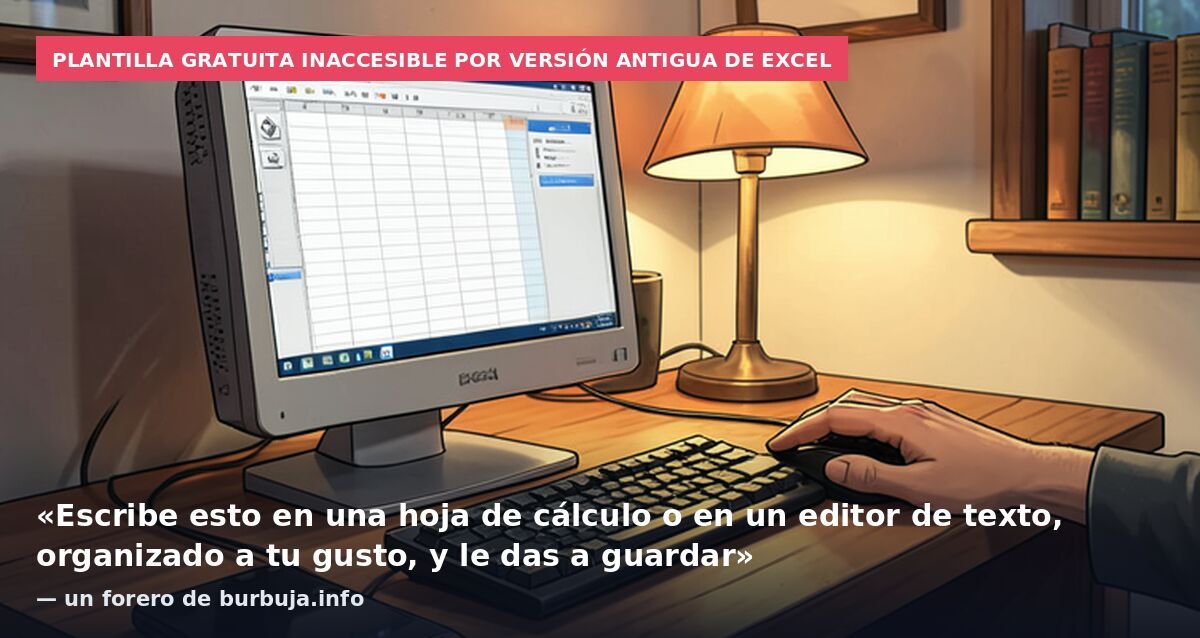 Plantilla gratuita inaccesible por versión antigua de Excel: «Escribe esto en una hoja de cálculo o en un editor de texto, organizado a tu gusto, y le das a guardar» — un forero de burbuja.info