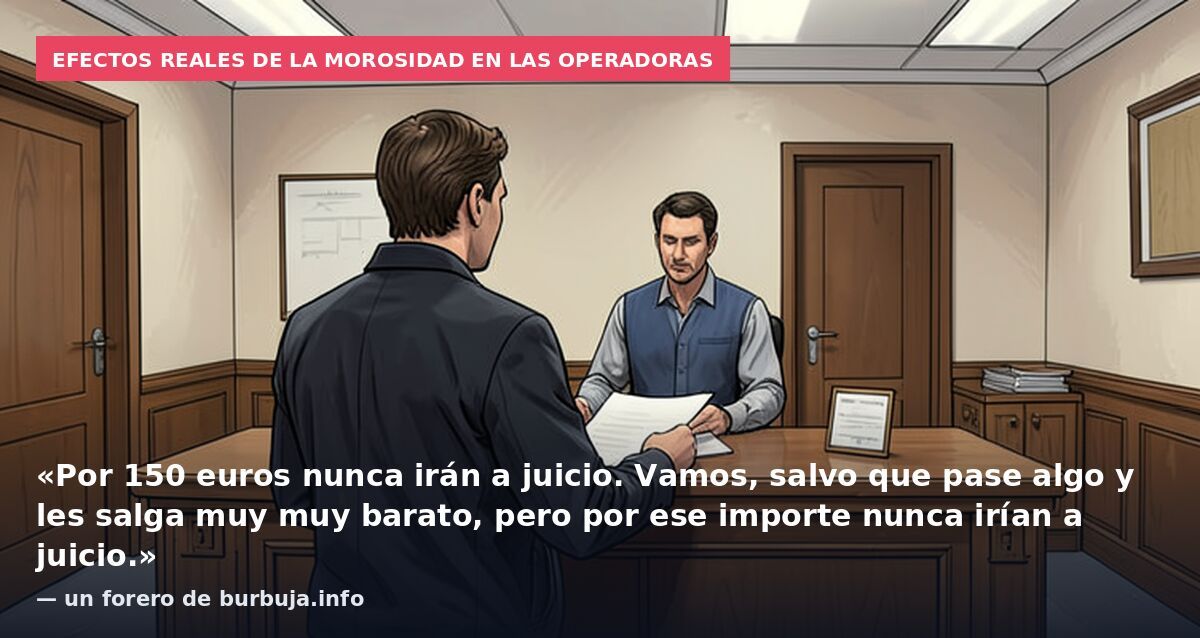 Efectos reales de la morosidad en las operadoras: «Por 150 euros nunca irán a juicio. Vamos, salvo que pase algo y les salga muy muy barato, pero por ese importe nunca irían a juicio.» — un forero de burbuja.info