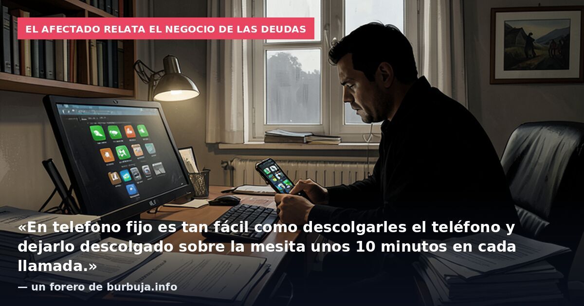 El afectado relata el negocio de las deudas: «En telefono fijo es tan fácil como descolgarles el teléfono y dejarlo descolgado sobre la mesita unos 10 minutos en cada llamada.» — un forero de burbuja.info