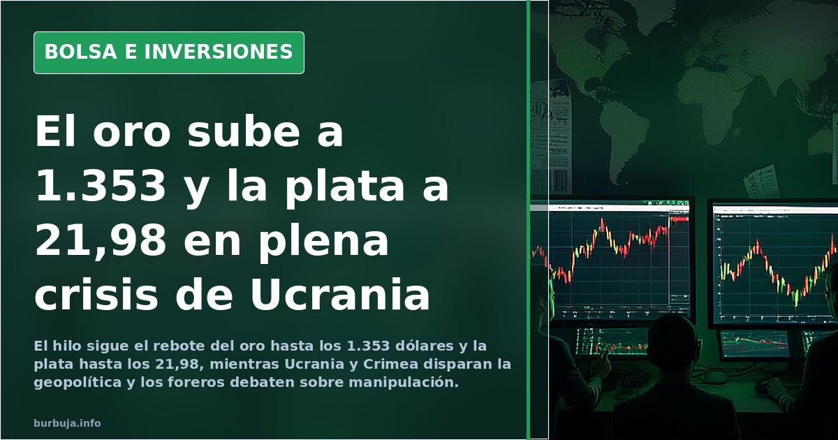 El oro sube a 1.353 y la plata a 21,98 en plena crisis de Ucrania