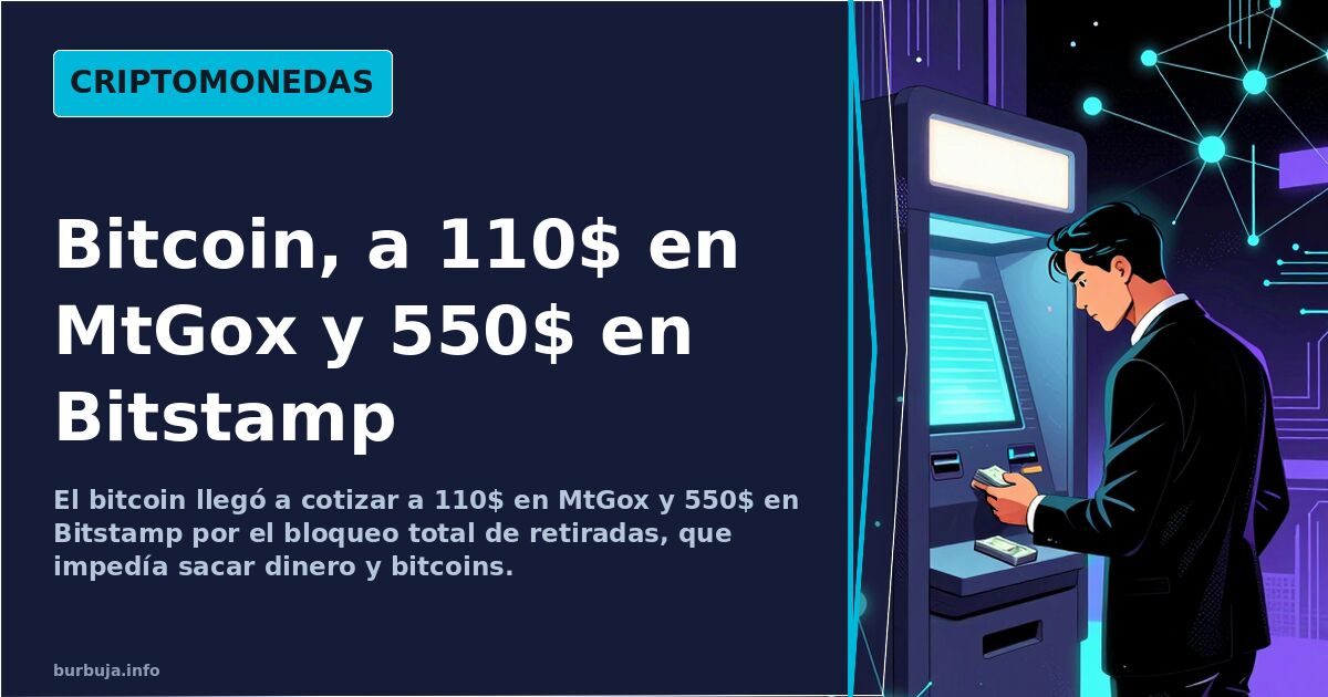 Ilustración digital de nodos de red blockchain iluminados junto a dos cotizaciones divergentes del bitcoin en MtGox y Bitstam