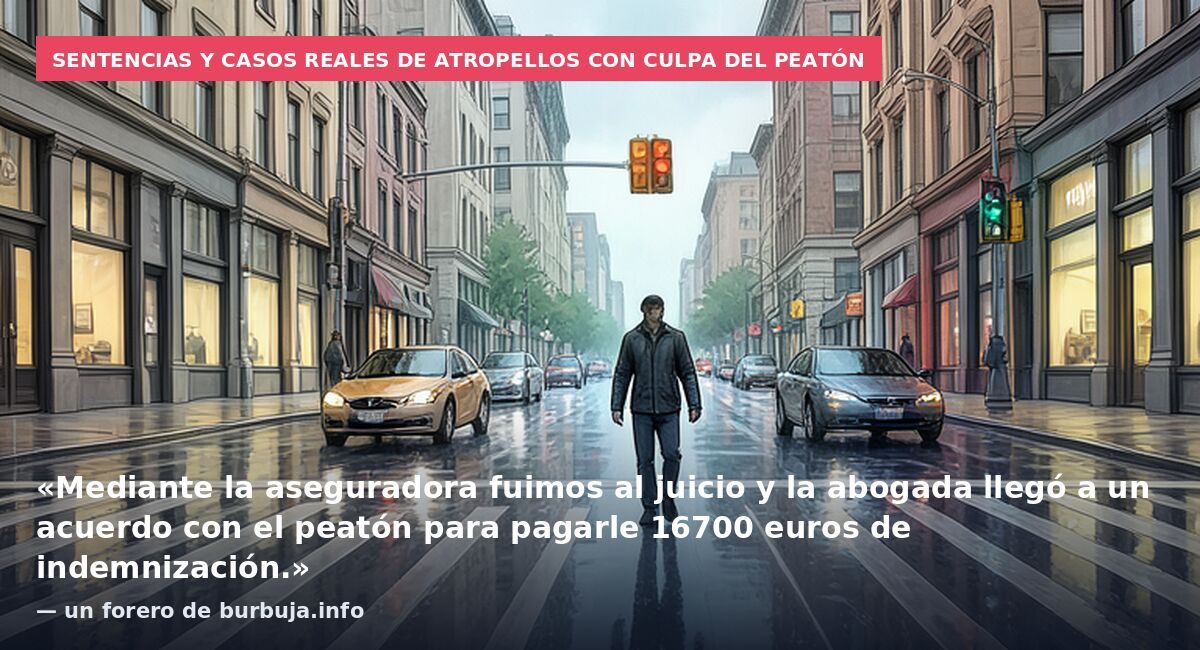Sentencias y casos reales de atropellos con culpa del peatón: «Mediante la aseguradora fuimos al juicio y la abogada llegó a un acuerdo con el peatón para pagarle 16700 euros de indemnización.» — un forero de burbuja.info