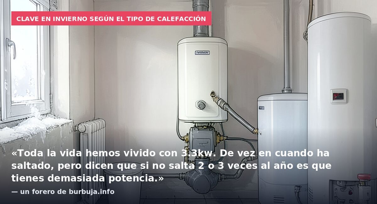Clave en invierno según el tipo de calefacción: «Toda la vida hemos vivido con 3.3kw. De vez en cuando ha saltado, pero dicen que si no salta 2 o 3 veces al año es que tienes demasiada potencia.» — un forero de burbuja.info