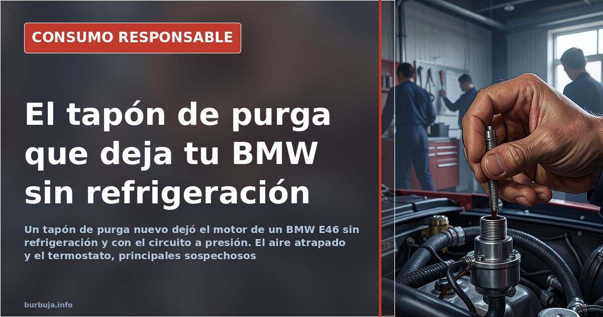 Motor de BMW Serie 3 E46 con el vaso de expansión y el tornillo de purga del circuito de refrigerante