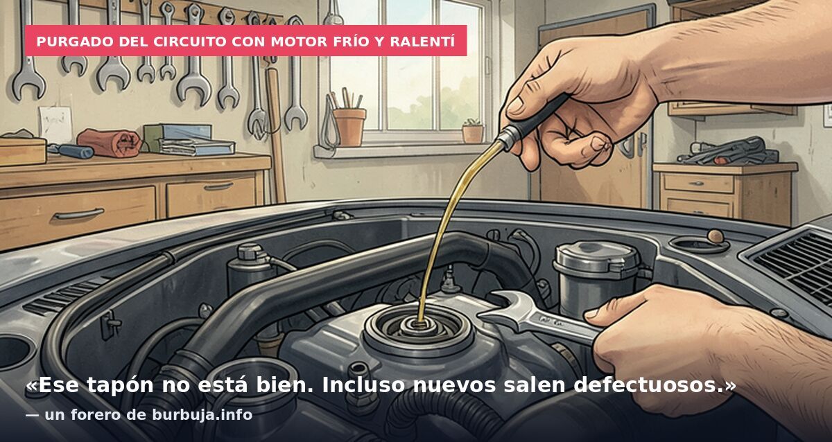 Purgado del circuito con motor frío y ralentí: «Ese tapón no está bien. Incluso nuevos salen defectuosos.» — un forero de burbuja.info
