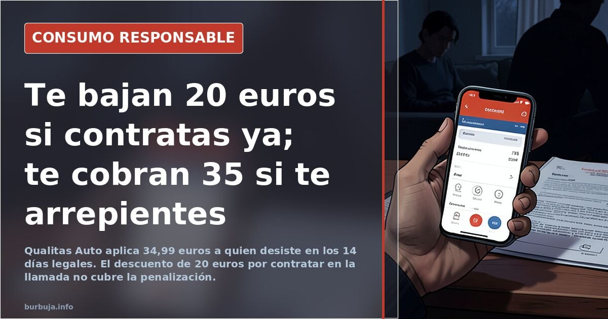 Qualitas Auto: 34,99 euros por cancelar en los 14 días de desistimiento