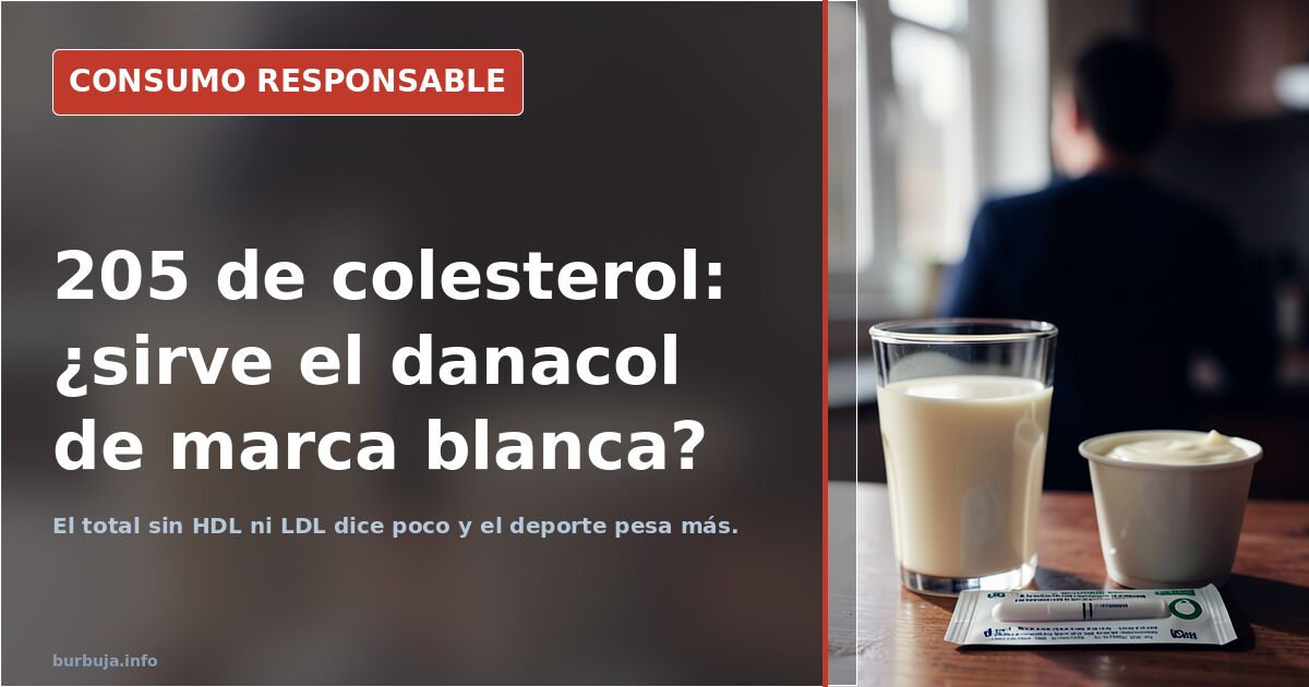 Envases de yogur con esteroles vegetales en la estantería de un supermercado junto a un medidor casero de colesterol