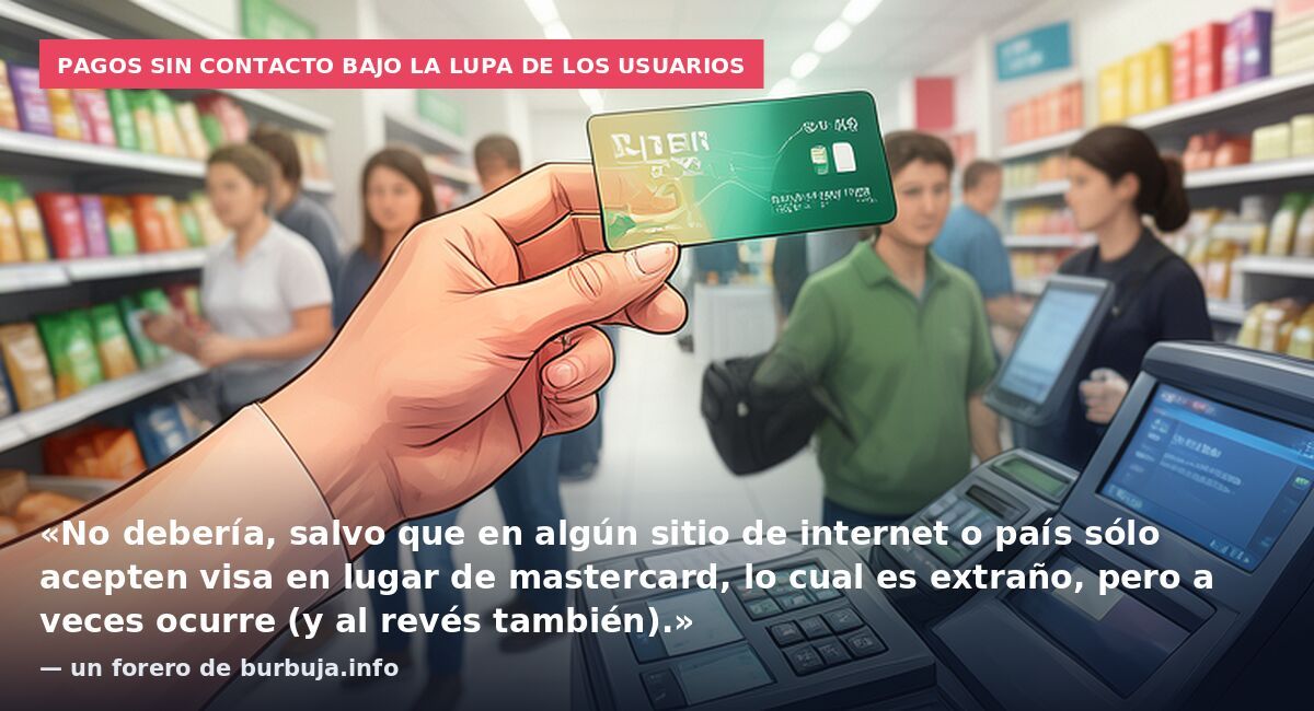 Pagos sin contacto bajo la lupa de los usuarios: «No debería, salvo que en algún sitio de internet o país sólo acepten visa en lugar de mastercard, lo cual es extraño, pero a veces ocurre (y al revés también).» — un forero de burbuja.info
