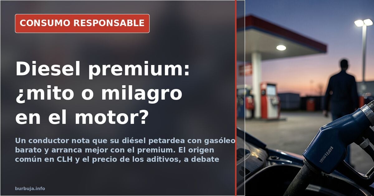 Surtidor de gasóleo con dos mangueras, una de diésel normal y otra premium, en una estación de servicio