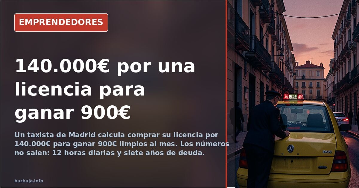 Taxi de Madrid circulando de noche por una avenida con la luz del semáforo en verde