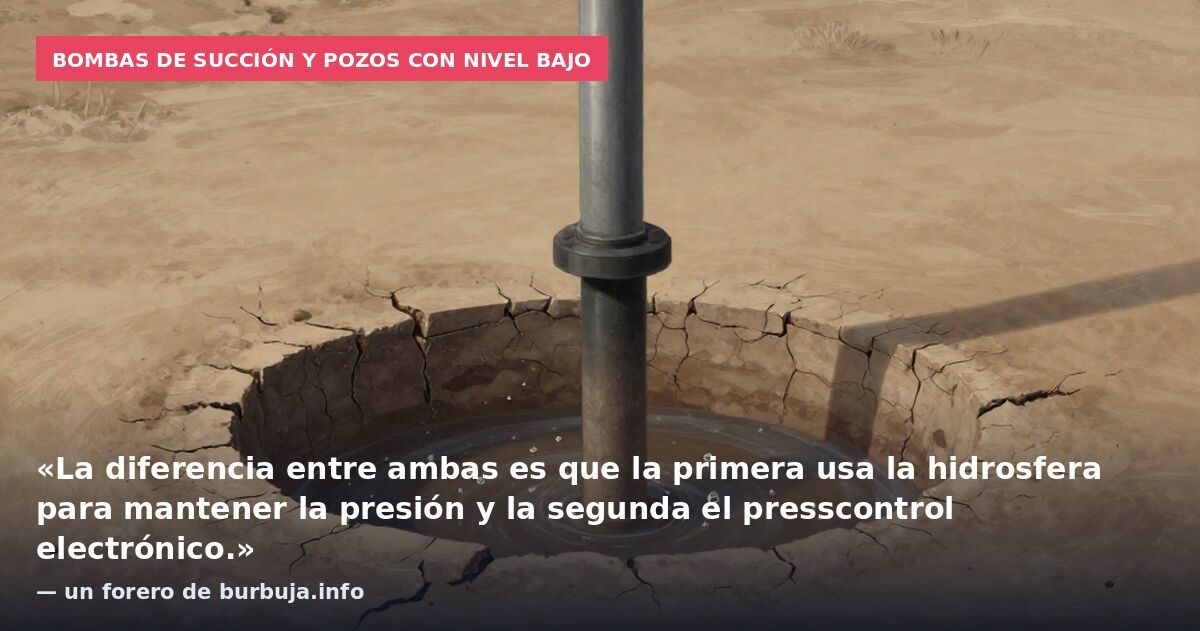 Bombas de succión y pozos con nivel bajo: «La diferencia entre ambas es que la primera usa la hidrosfera para mantener la presión y la segunda el presscontrol electrónico.» — un forero de burbuja.info