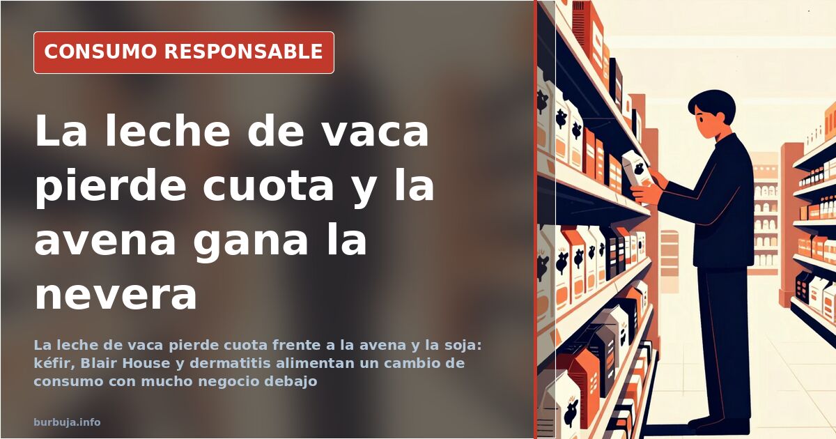 Bricks de leche de vaca y bebidas vegetales de avena y soja alineados en la estantería de un supermercado