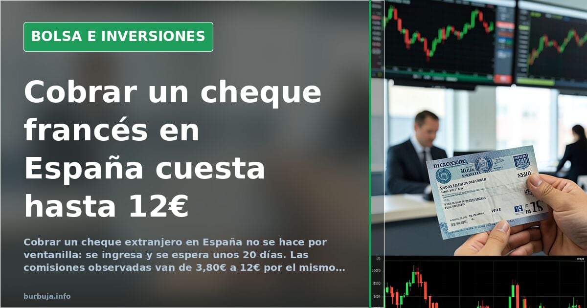 Cheque bancario extranjero sobre una pantalla de terminal financiera con gráficos en verde y rojo