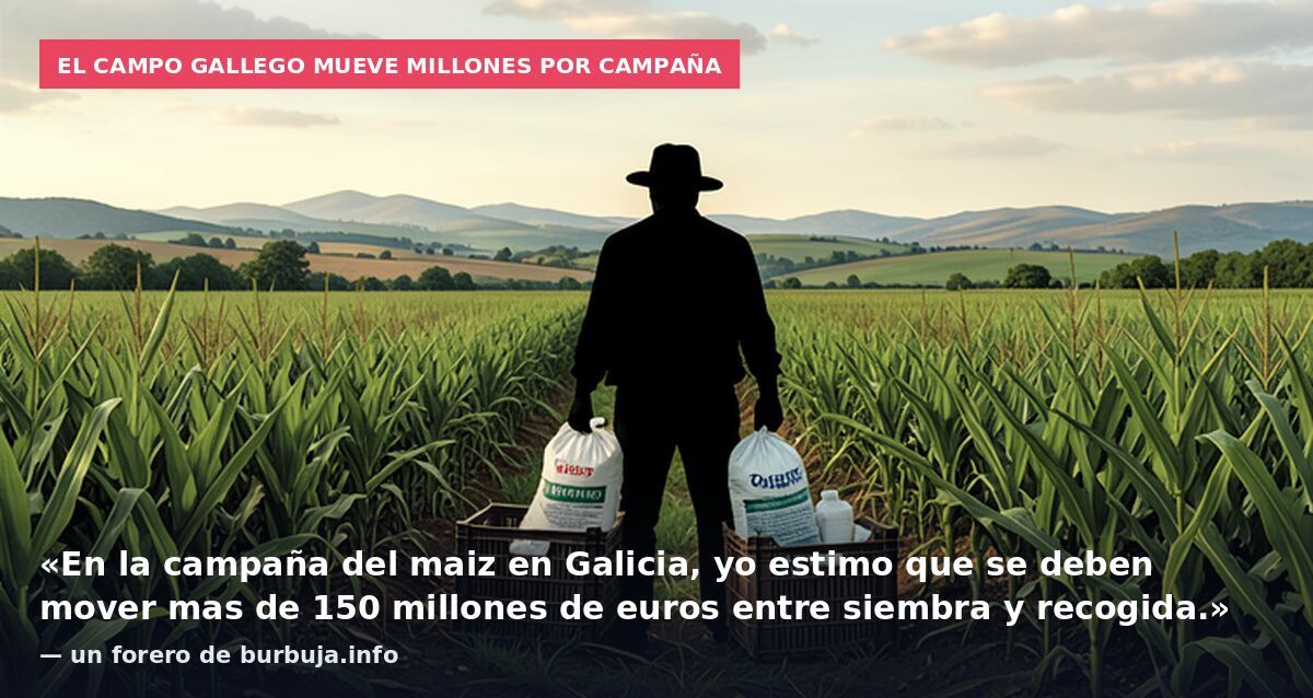 El campo gallego mueve millones por campaña: «En la campaña del maiz en Galicia, yo estimo que se deben mover mas de 150 millones de euros entre siembra y recogida.» — un forero de burbuja.info