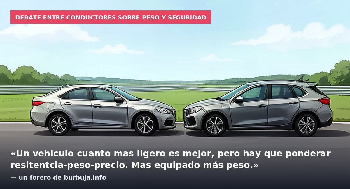 Debate entre conductores sobre peso y seguridad: «Un vehiculo cuanto mas ligero es mejor, pero hay que ponderar resitentcia-peso-precio. Mas equipado más peso.» — un forero de burbuja.info