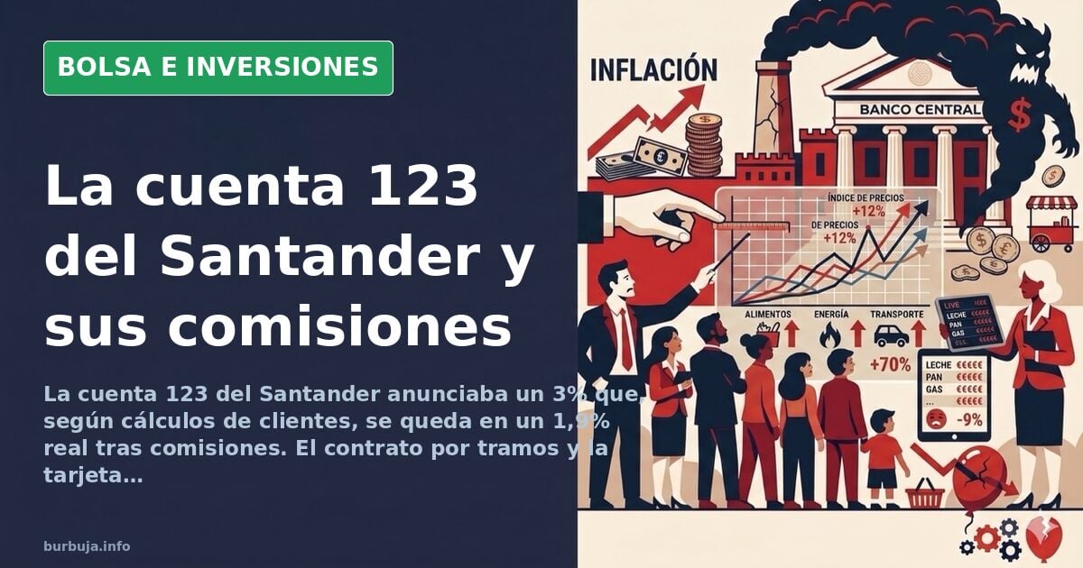 Gráfico de rentabilidad de la cuenta 123 del Santander con comisiones y tramos de saldo