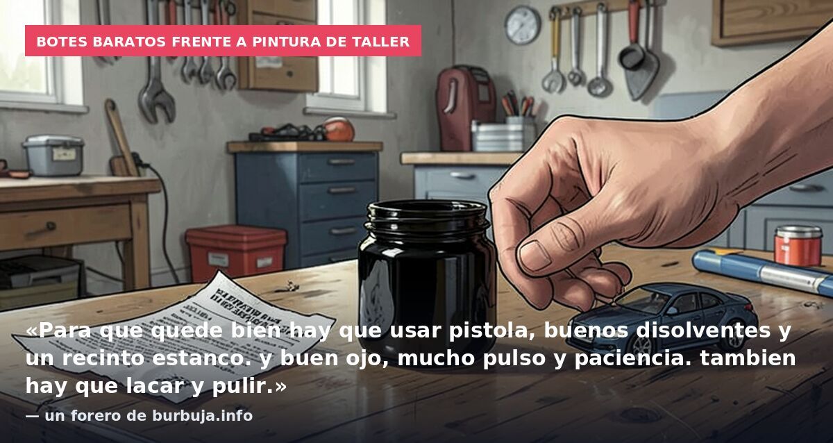 Botes baratos frente a pintura de taller: «Para que quede bien hay que usar pistola, buenos disolventes y un recinto estanco. y buen ojo, mucho pulso y paciencia. tambien hay que lacar y pulir.» — un forero de burbuja.info