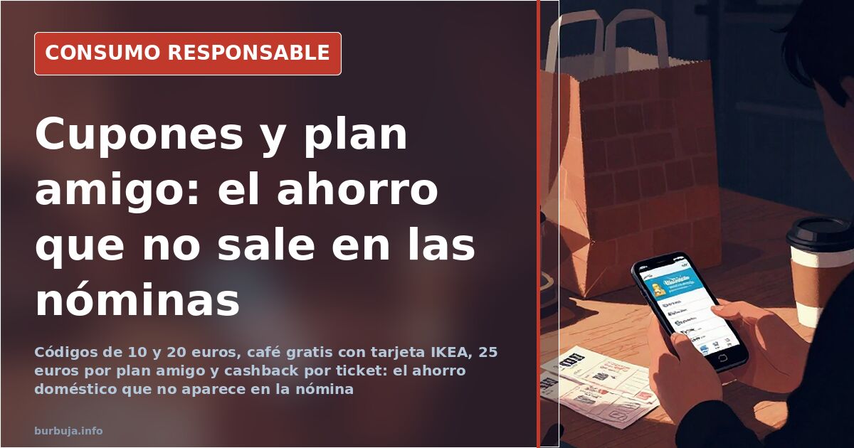 Cupones descuento y tarjetas de fidelización sobre una mesa junto a un teléfono móvil mostrando códigos promocionales