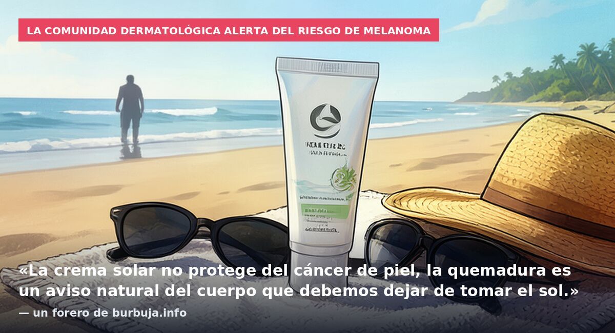 La comunidad dermatológica alerta del riesgo de melanoma: «La crema solar no protege del cáncer de piel, la quemadura es un aviso natural del cuerpo que debemos dejar de tomar el sol.» — un forero de burbuja.info