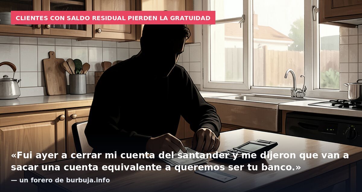 Clientes con saldo residual pierden la gratuidad: «Fui ayer a cerrar mi cuenta del santander y me dijeron que van a sacar una cuenta equivalente a queremos ser tu banco.» — un forero de burbuja.info
