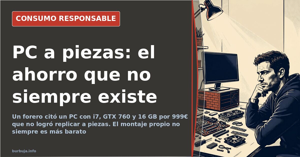 Ordenador de sobremesa abierto con componentes sueltos sobre la mesa y una torre de marca al fondo comparando el montaje a pi