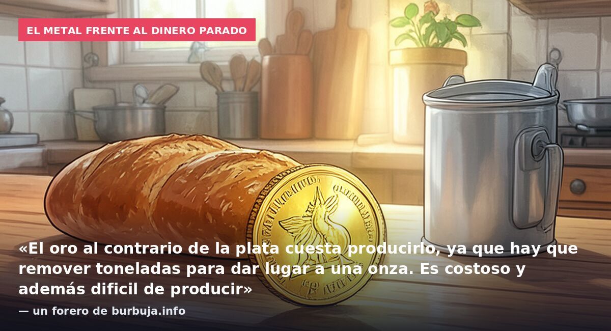 El metal frente al dinero parado: «El oro al contrario de la plata cuesta producirlo, ya que hay que remover toneladas para dar lugar a una onza. Es costoso y además dificil de producir» — un forero de burbuja.info