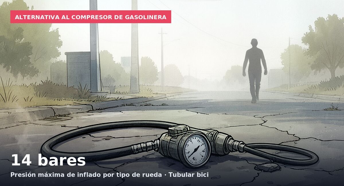 Alternativa al compresor de gasolinera: 14 bares Presión máxima de inflado por tipo de rueda · Tubular bici