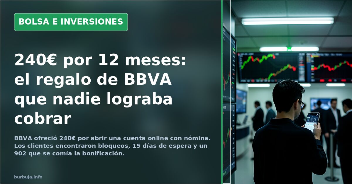 Gráfico de barras con la cifra 240 euros y una línea descendente que representa la rentabilidad de la cuenta online de BBVA