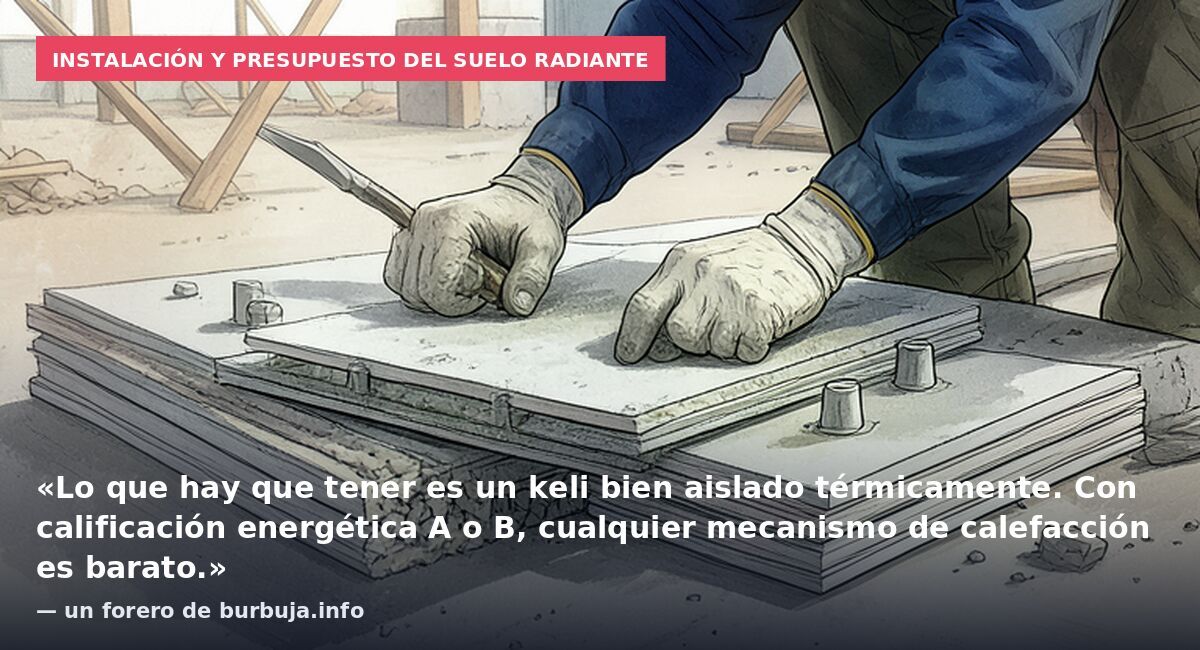 Instalación y presupuesto del suelo radiante: «Lo que hay que tener es un keli bien aislado térmicamente. Con calificación energética A o B, cualquier mecanismo de calefacción es barato.» — un forero de burbuja.info
