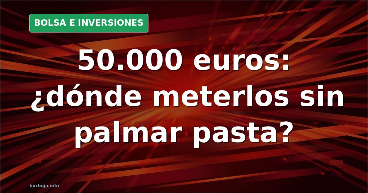 Gráfico de velas japonesas en terminal financiera con fondo oscuro y destellos verdes y rojos sobre 50.000 euros de inversión