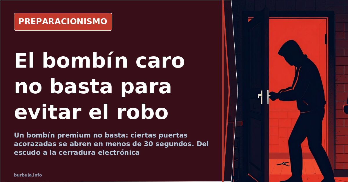 Primer plano de un bombín de seguridad montado en una puerta blindada con escudo protector metálico y llave insertada