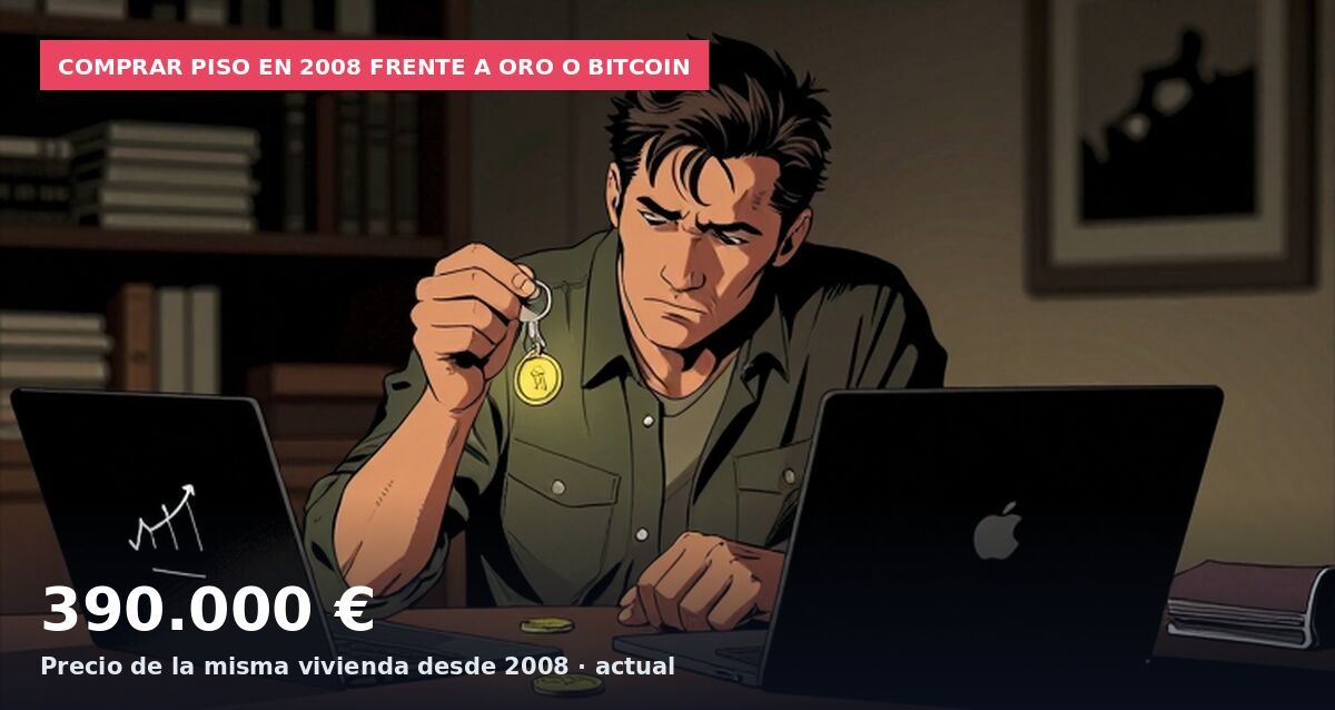 Comprar piso en 2008 frente a oro o bitcoin: 390.000 € Precio de la misma vivienda desde 2008 · actual