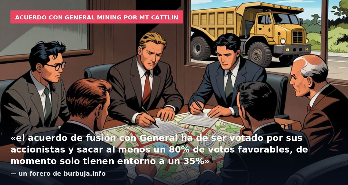 Acuerdo con General Mining por Mt Cattlin: «el acuerdo de fusión con General ha de ser votado por sus accionistas y sacar al menos un 80% de votos favorables, de momento solo tienen entorno a un 35%» — un forero de burbuja.info