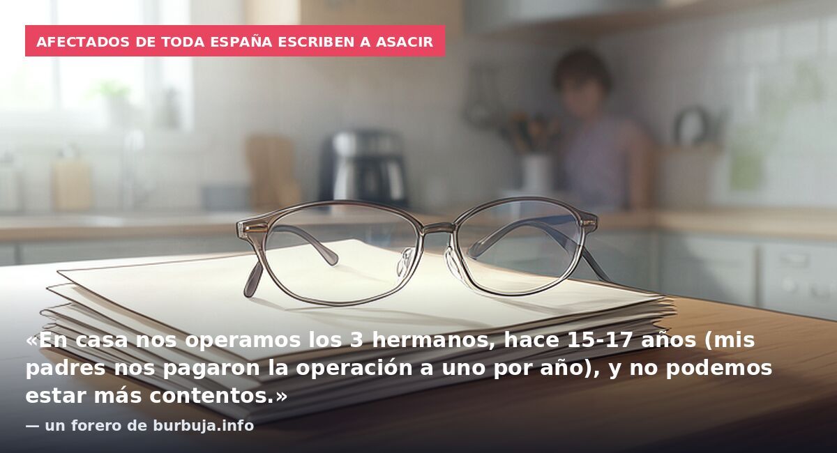 Afectados de toda España escriben a Asacir: «En casa nos operamos los 3 hermanos, hace 15-17 años (mis padres nos pagaron la operación a uno por año), y no podemos estar más contentos.» — un forero de burbuja.info