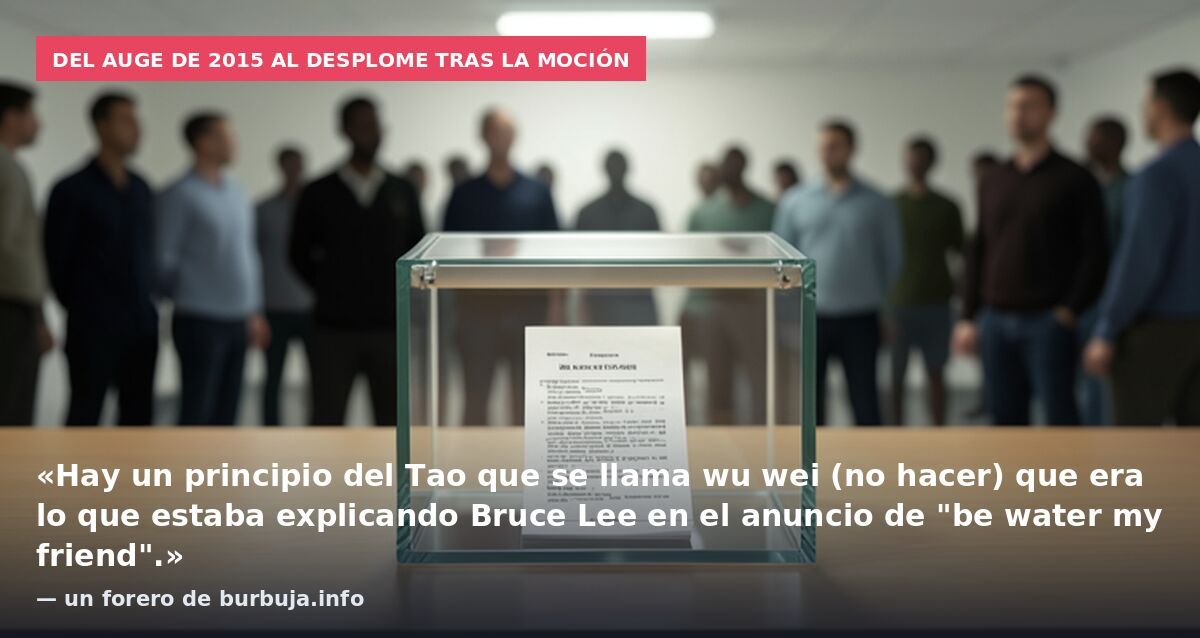 Del auge de 2015 al desplome tras la moción: «Hay un principio del Tao que se llama wu wei (no hacer) que era lo que estaba explicando Bruce Lee en el anuncio de "be water my friend".» — un forero de burbuja.info