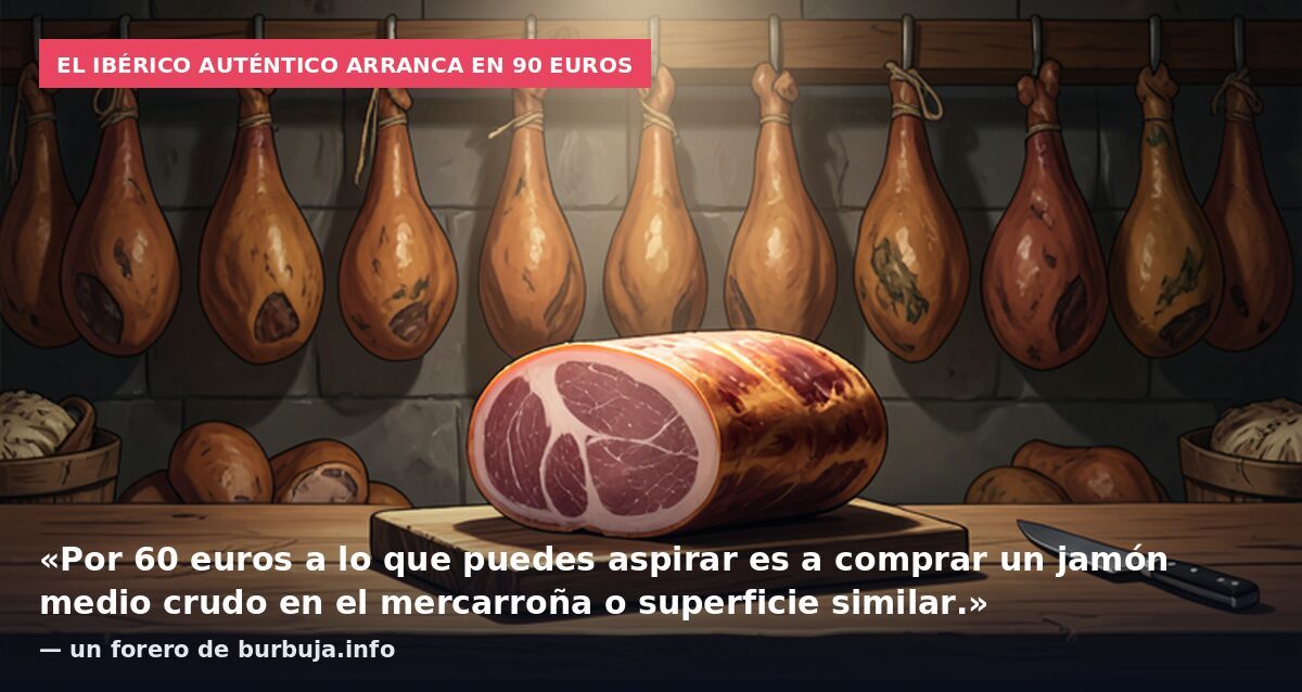 El ibérico auténtico arranca en 90 euros: «Por 60 euros a lo que puedes aspirar es a comprar un jamón medio crudo en el mercarroña o superficie similar.» — un forero de burbuja.info