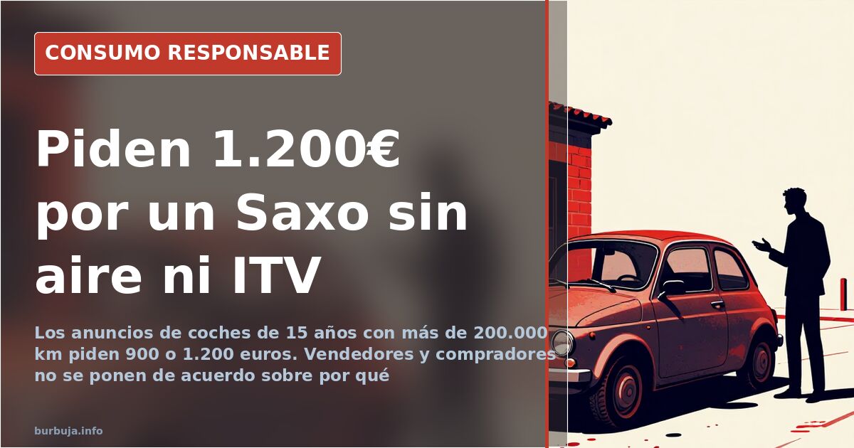 Utilitario de segunda mano con cartel de venta y más de 200.000 km en el cuentakilómetros