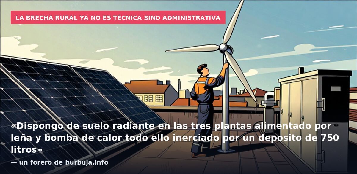 La brecha rural ya no es técnica sino administrativa: «Dispongo de suelo radiante en las tres plantas alimentado por leña y bomba de calor todo ello inerciado por un deposito de 750 litros» — un forero de burbuja.info