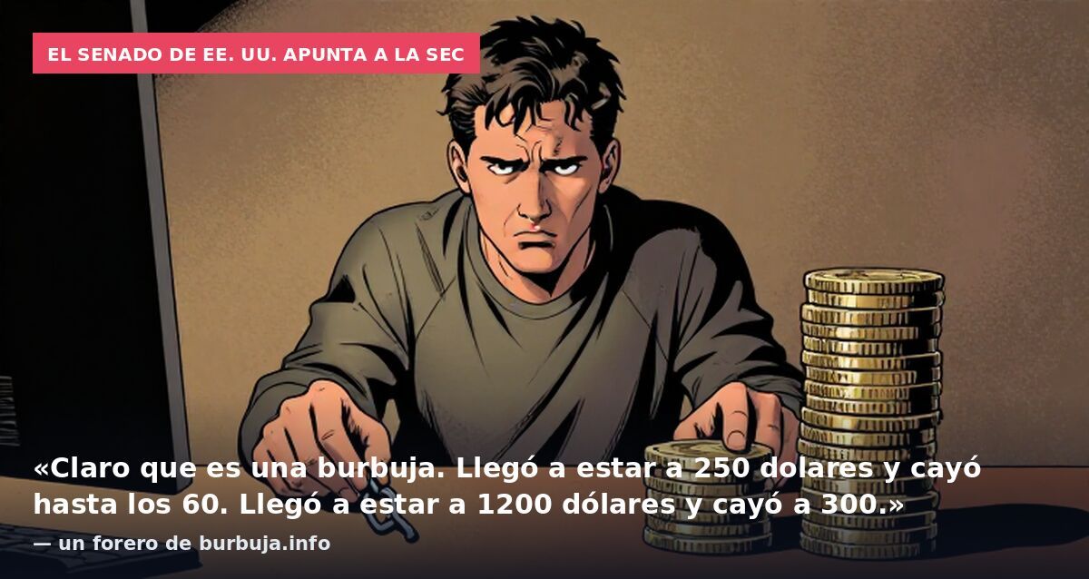 El Senado de EE. UU. apunta a la SEC: «Claro que es una burbuja. Llegó a estar a 250 dolares y cayó hasta los 60. Llegó a estar a 1200 dólares y cayó a 300.» — un forero de burbuja.info
