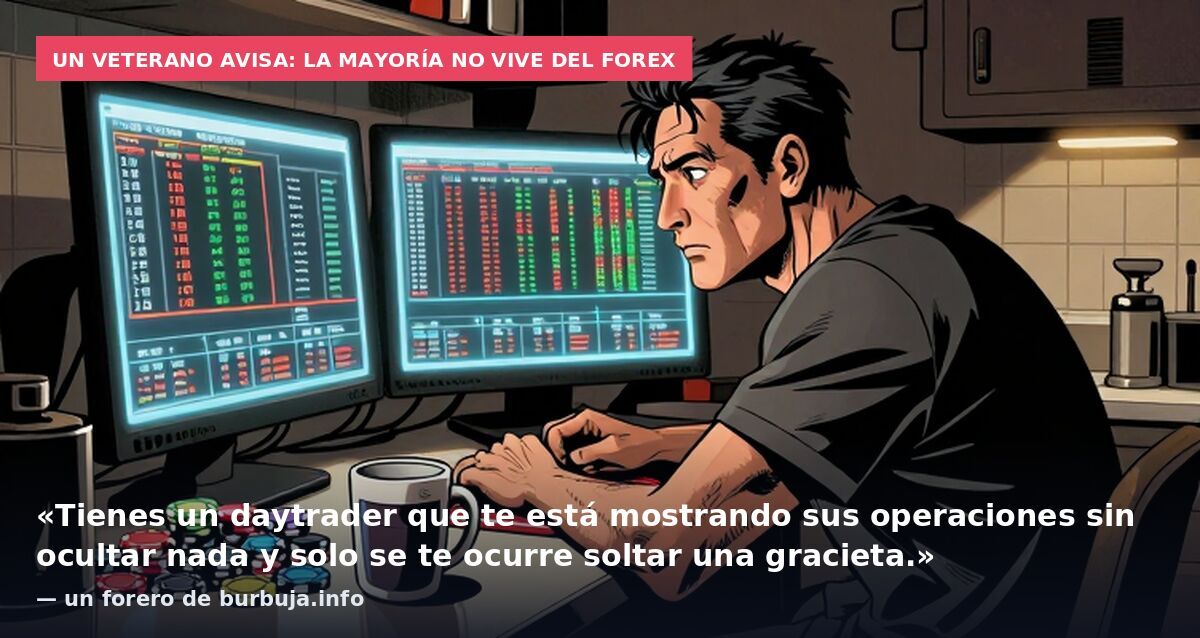 Un veterano avisa: la mayoría no vive del Forex: «Tienes un daytrader que te está mostrando sus operaciones sin ocultar nada y solo se te ocurre soltar una gracieta.» — un forero de burbuja.info