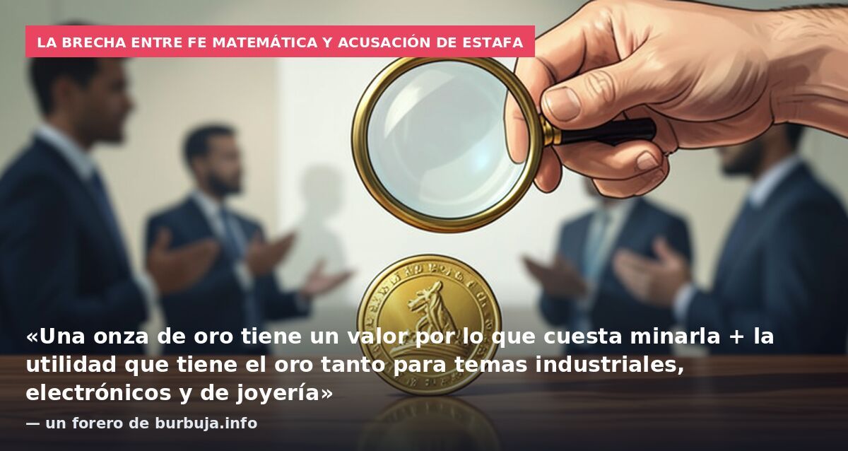 La brecha entre fe matemática y acusación de estafa: «Una onza de oro tiene un valor por lo que cuesta minarla + la utilidad que tiene el oro tanto para temas industriales, electrónicos y de joyería» — un forero de burbuja.info