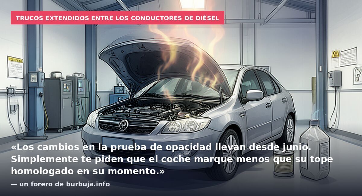 Trucos extendidos entre los conductores de diésel: «Los cambios en la prueba de opacidad llevan desde junio. Simplemente te piden que el coche marque menos que su tope homologado en su momento.» — un forero de burbuja.info