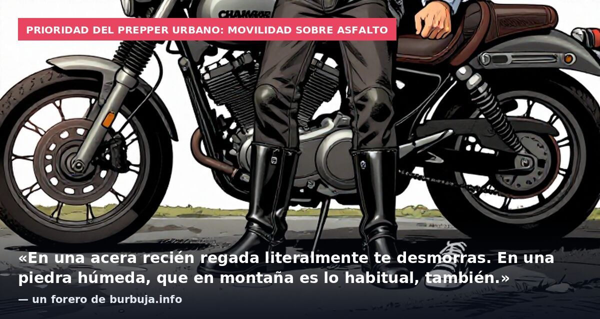 Prioridad del prepper urbano: movilidad sobre asfalto: «En una acera recién regada literalmente te desmorras. En una piedra húmeda, que en montaña es lo habitual, también.» — un forero de burbuja.info