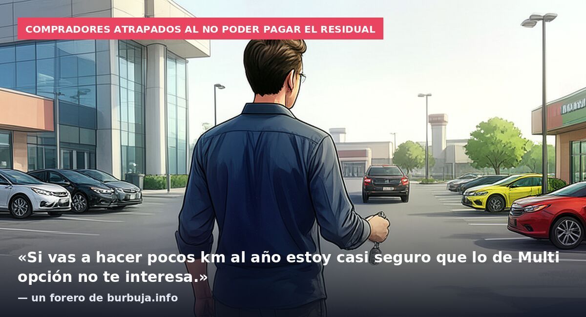 Compradores atrapados al no poder pagar el residual: «Si vas a hacer pocos km al año estoy casi seguro que lo de Multi opción no te interesa.» — un forero de burbuja.info